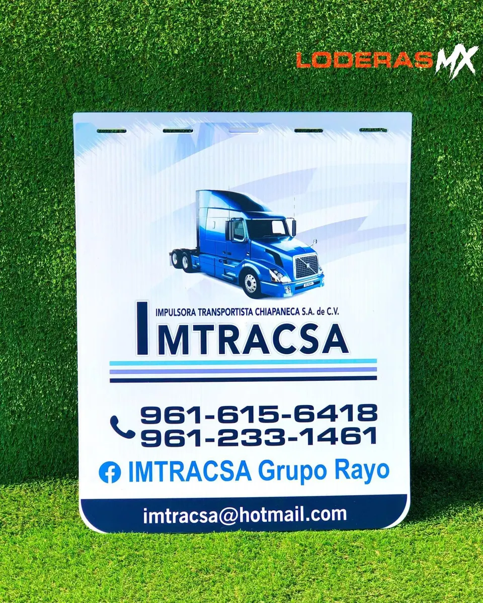 Lodera blanca de transportista con tractocamión, teléfonos y correo