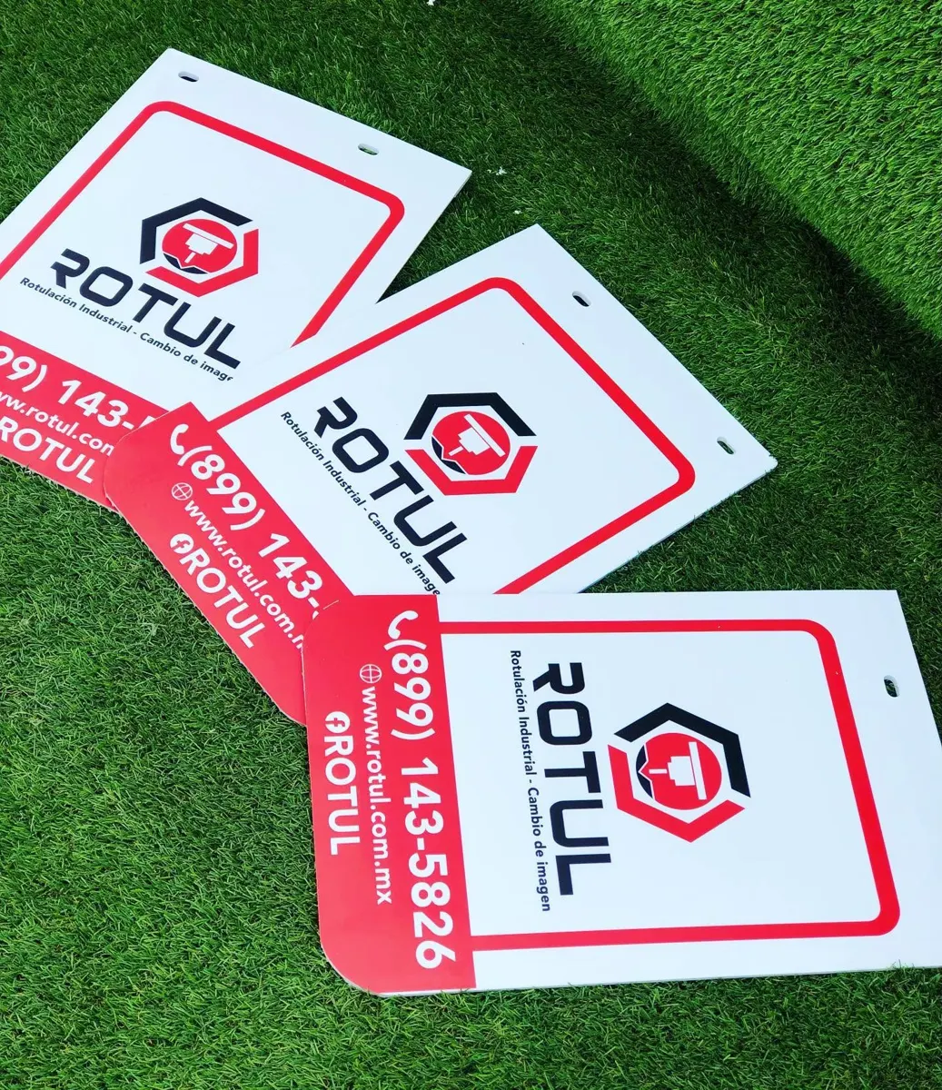 Loderas blancas con borde rojo, logotipo y teléfono